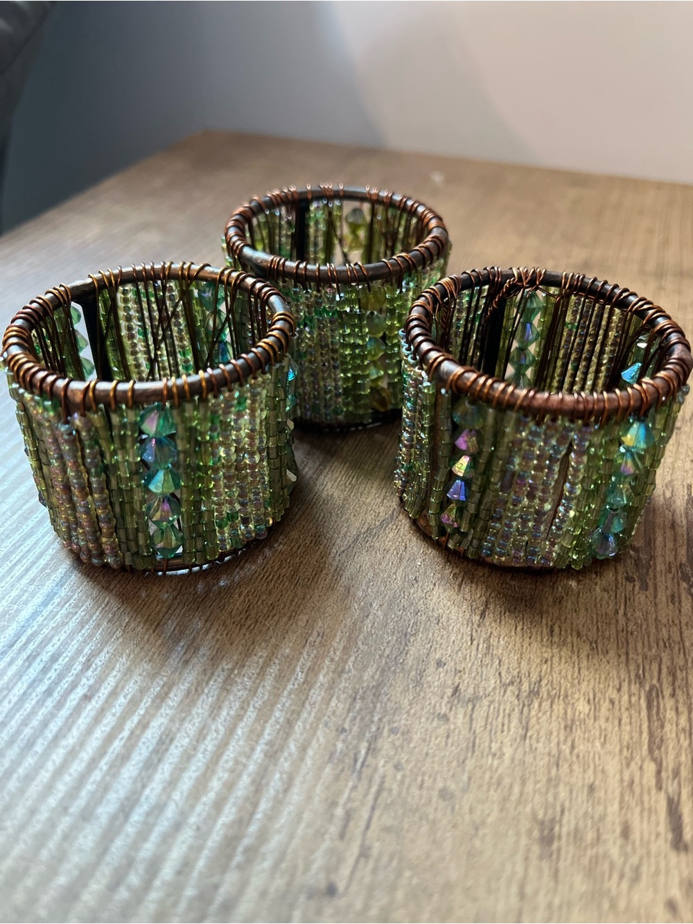 Vintage Set of 3 Green Beaded Napkin Rings art deco art nouveau